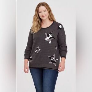 Torrid Pullover Crew Neck Sweater Stars Grey Women’s Size 3X